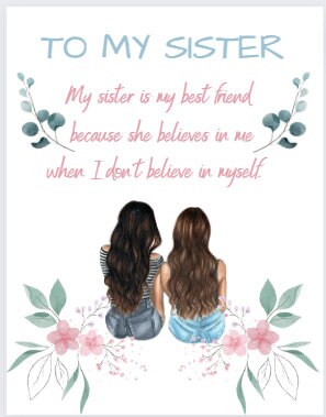 To My Sister – Birthday Card Printable PDF & PNG Files (Digital Download)