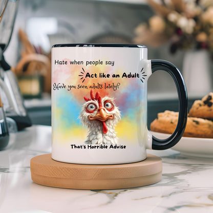 Crazy Chicken PNG – Funny Sarcastic “Act Like an Adult” Bird Sublimation Design (Digital Download)