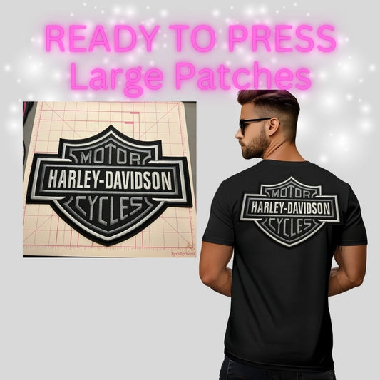 READY TO PRESS Large Motorcycle Back Patch – Embroidered Biker Shield Patch for Jackets & Tees