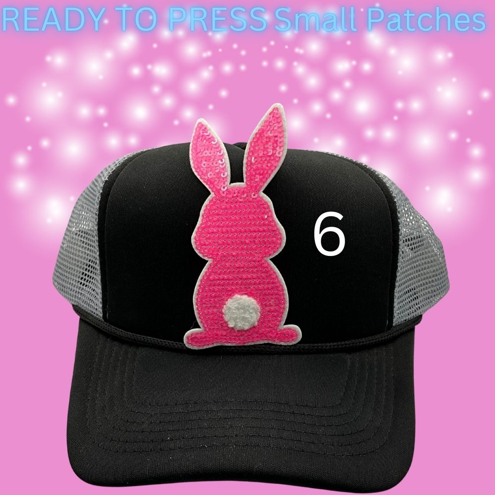 ✨ Ready to Press Sequin Bunny Patches – Small Heat Transfer Patches (6 Color Options)