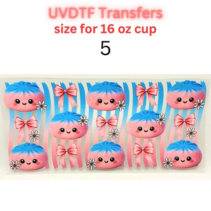 Cute Glitter Dumpling UV DTF Cup Wrap | 16 oz Glass Can Transfer | Kawaii Colorful Dumpling Designs | Choose 1–9