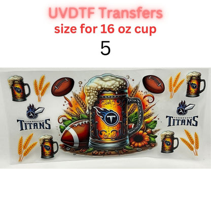 Football Beer Mug UV DTF Transfers for 16 oz Cups | Game Day Football Cup Decals | Ready to Apply