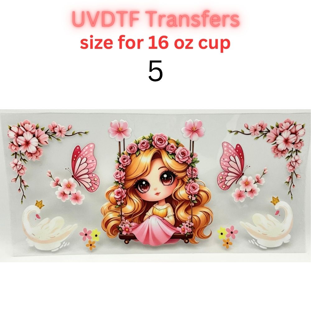 Whimsical Fairytale Girl UV DTF Cup Wrap | 16 oz Glass Can Transfer | Floral Princess-Inspired Designs | Choose 1–11