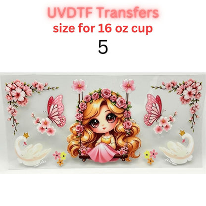 Whimsical Fairytale Girl UV DTF Cup Wrap | 16 oz Glass Can Transfer | Floral Princess-Inspired Designs | Choose 1–11