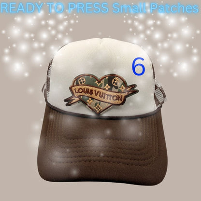Designer-Inspired Monogram & Icon Patches – Embroidered Ready-to-Press Appliqués for Trucker Hats & Apparel (13 Styles)
