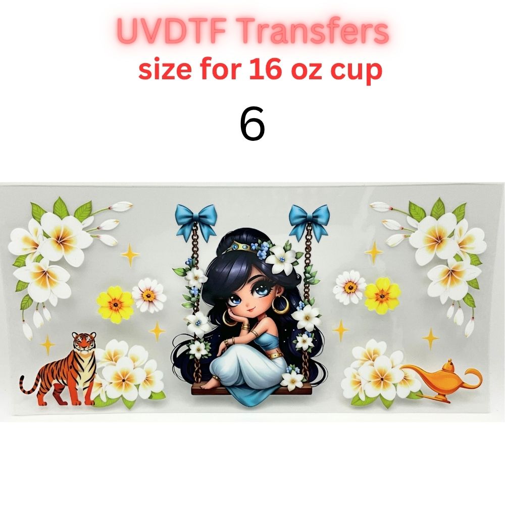 Whimsical Fairytale Girl UV DTF Cup Wrap | 16 oz Glass Can Transfer | Floral Princess-Inspired Designs | Choose 1–11