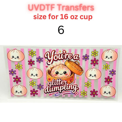 Cute Glitter Dumpling UV DTF Cup Wrap | 16 oz Glass Can Transfer | Kawaii Colorful Dumpling Designs | Choose 1–9