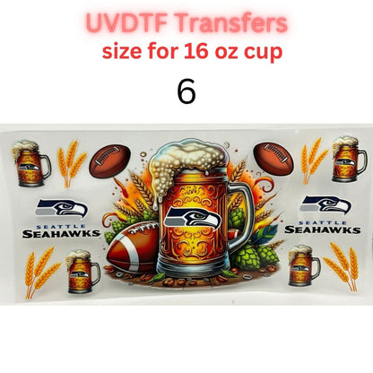 Football Beer Mug UV DTF Transfers for 16 oz Cups | Game Day Football Cup Decals | Ready to Apply