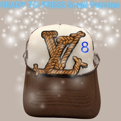 Designer-Inspired Monogram & Icon Patches – Embroidered Ready-to-Press Appliqués for Trucker Hats & Apparel (13 Styles)