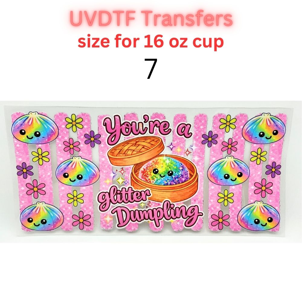 Cute Glitter Dumpling UV DTF Cup Wrap | 16 oz Glass Can Transfer | Kawaii Colorful Dumpling Designs | Choose 1–9
