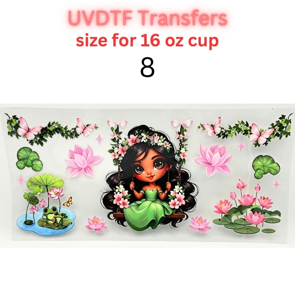 Whimsical Fairytale Girl UV DTF Cup Wrap | 16 oz Glass Can Transfer | Floral Princess-Inspired Designs | Choose 1–11