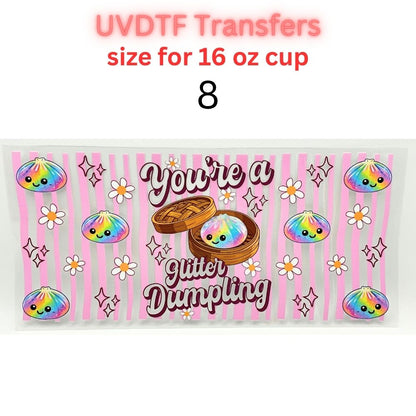 Cute Glitter Dumpling UV DTF Cup Wrap | 16 oz Glass Can Transfer | Kawaii Colorful Dumpling Designs | Choose 1–9