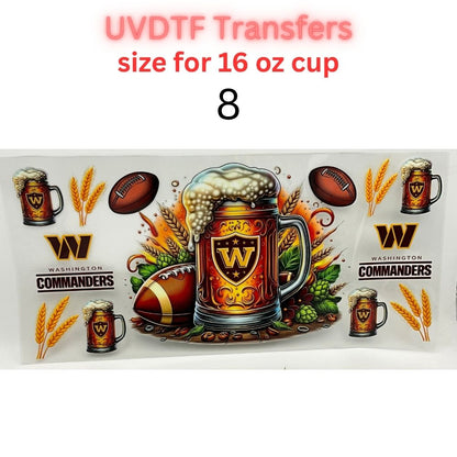 Football Beer Mug UV DTF Transfers for 16 oz Cups | Game Day Football Cup Decals | Ready to Apply