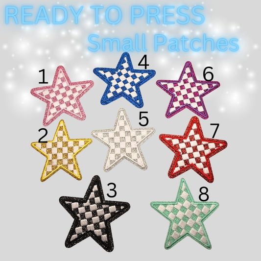 Star Iron-On Patch | Glitter Checkered Star Patch | Heat Transfer Embroidered Patch | Small Fashion Patch for Bags, Hats & Clothing