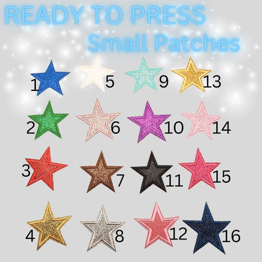 Glitter Star Iron-On Patch | Small Sparkle Star Patch | Heat Transfer Patch for Bags, Hats & Clothing | 16 Color Options