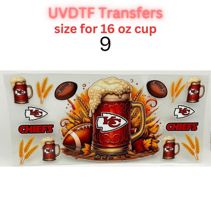 Football Beer Mug UV DTF Transfers for 16 oz Cups | Game Day Football Cup Decals | Ready to Apply