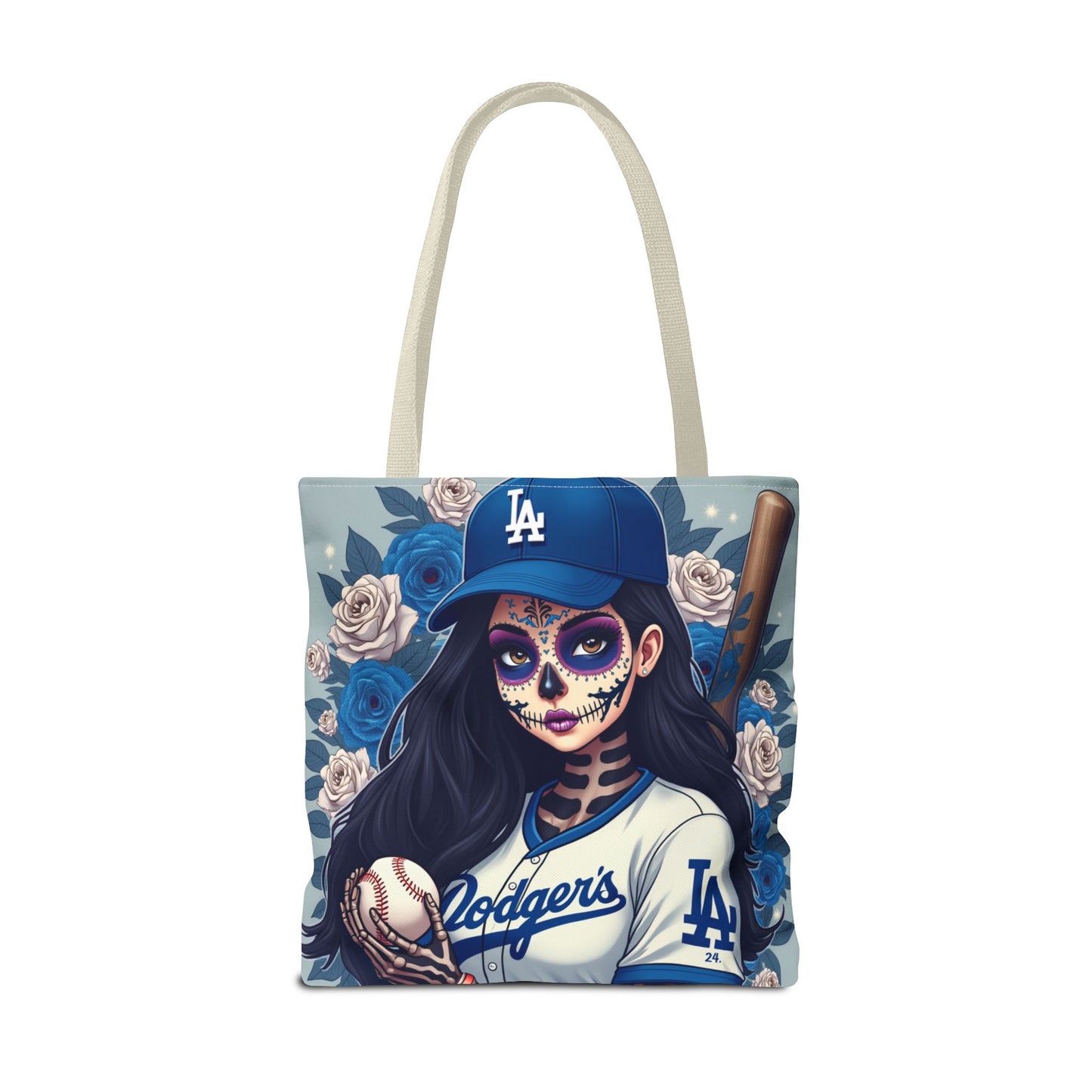 Sugar Skull Baseball Tote Bag, Unique Tote for Sports Fans, Day of the Dead Inspired, Stylish Shopping Bag, Gift for Her
