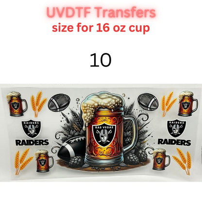 Football Beer Mug UV DTF Transfers for 16 oz Cups | Game Day Football Cup Decals | Ready to Apply