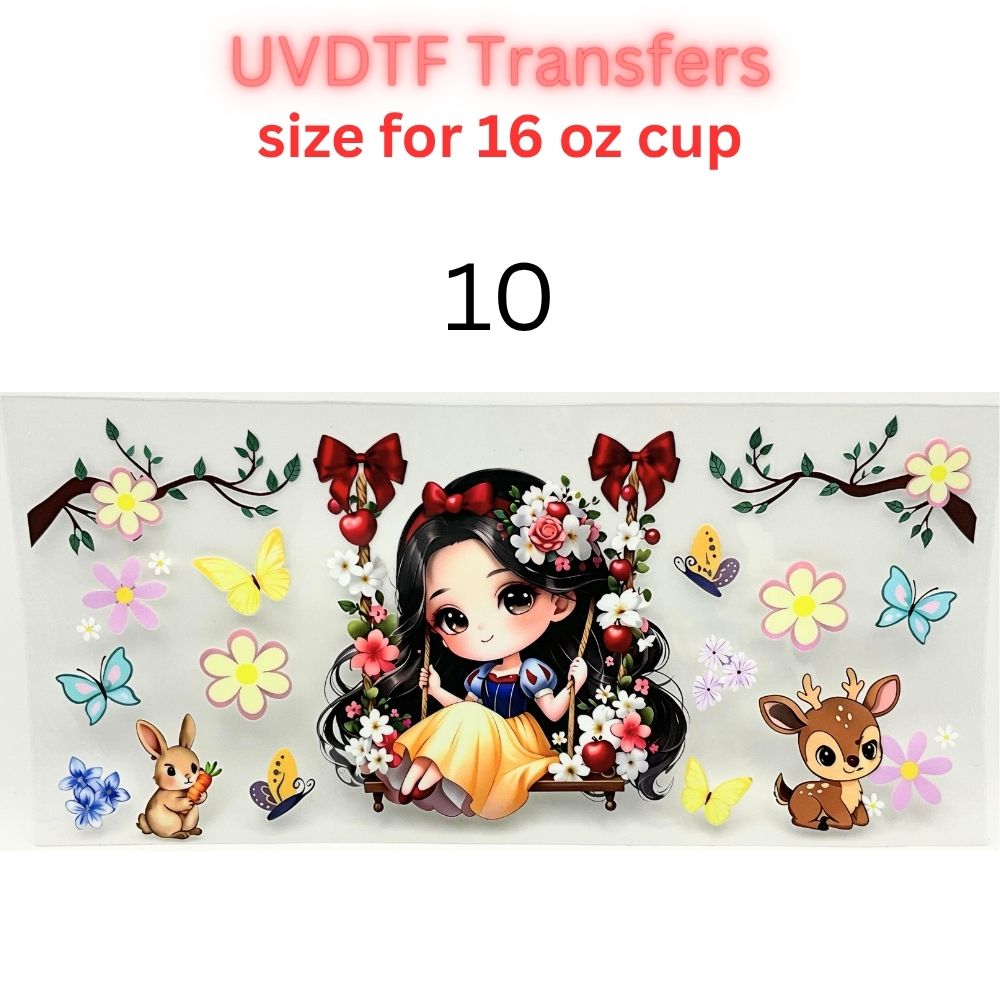 Whimsical Fairytale Girl UV DTF Cup Wrap | 16 oz Glass Can Transfer | Floral Princess-Inspired Designs | Choose 1–11