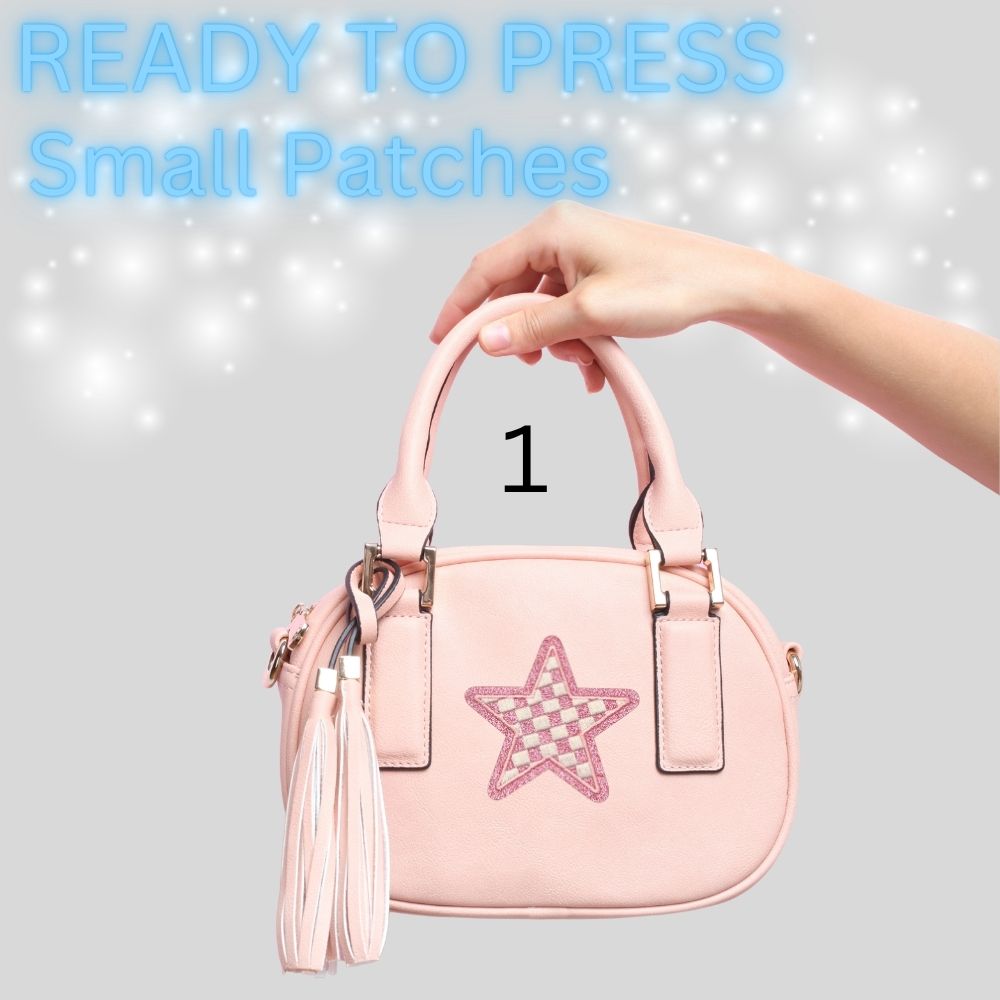 Star Iron-On Patch | Glitter Checkered Star Patch | Heat Transfer Embroidered Patch | Small Fashion Patch for Bags, Hats & Clothing