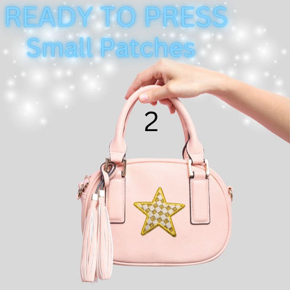 Star Iron-On Patch | Glitter Checkered Star Patch | Heat Transfer Embroidered Patch | Small Fashion Patch for Bags, Hats & Clothing