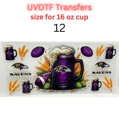 Football Beer Mug UV DTF Transfers for 16 oz Cups | Game Day Football Cup Decals | Ready to Apply