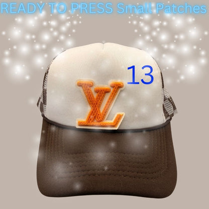 Designer-Inspired Monogram & Icon Patches – Embroidered Ready-to-Press Appliqués for Trucker Hats & Apparel (13 Styles)