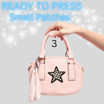 Star Iron-On Patch | Glitter Checkered Star Patch | Heat Transfer Embroidered Patch | Small Fashion Patch for Bags, Hats & Clothing