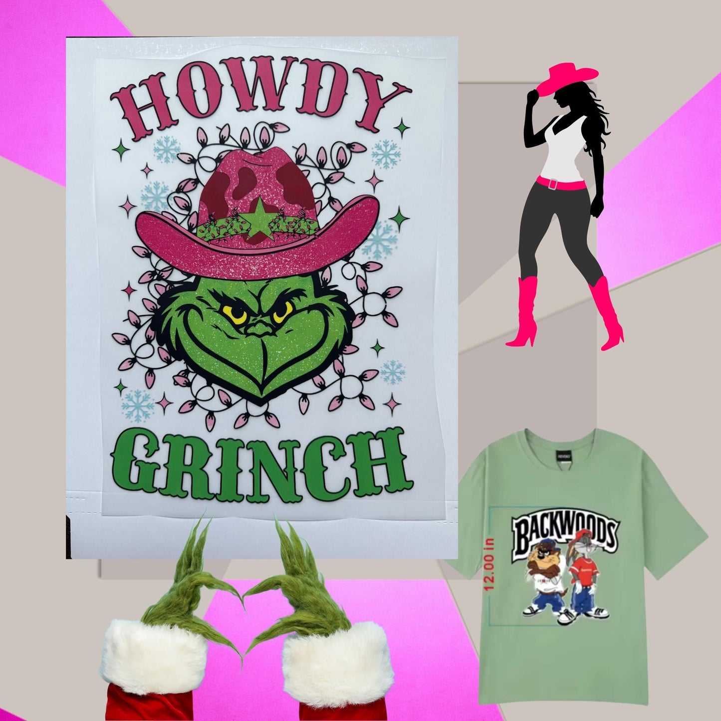 Howdy Grinchy Christmas DTF Transfer – Cowgirl Vibe Ready to Press Heat Transfer