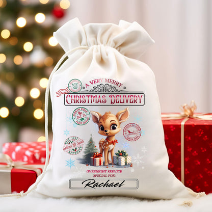 Santa Sack Sublimation Cute Reindeer Design – Christmas Delivery Gift Bag PNG & JPG (20x27 in)