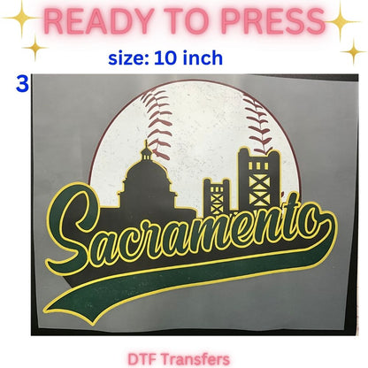 Ready to Press DTF Transfer | Sacramento Baseball Fan Inspired Shirt Transfers | 10 & 12 Inch Heat Transfers | Choose Your Design