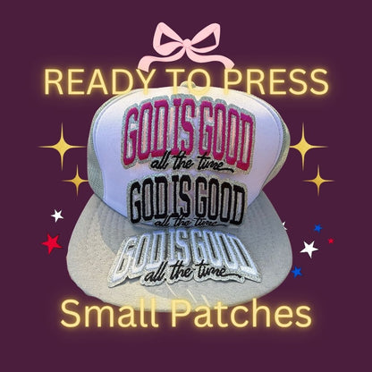 God Is Good All the Time Embroidered Glitter Patch – Christian Iron-On Patch for Hats, Shirts & Bags