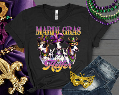 Mardi Gras Heifer PNG – Cute Cow Sublimation Design with Beads & Fat Tuesday Flair