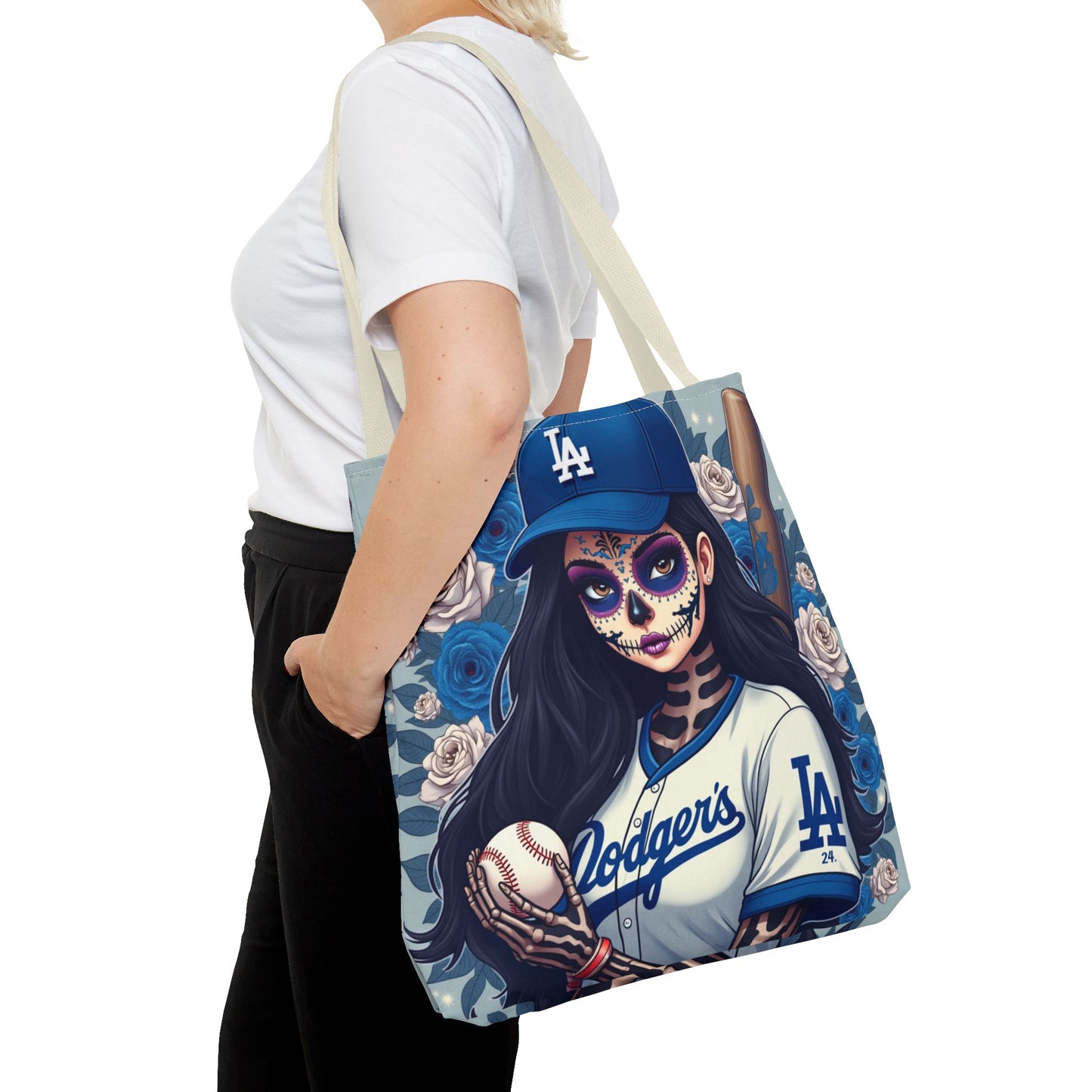 Sugar Skull Baseball Tote Bag, Unique Tote for Sports Fans, Day of the Dead Inspired, Stylish Shopping Bag, Gift for Her