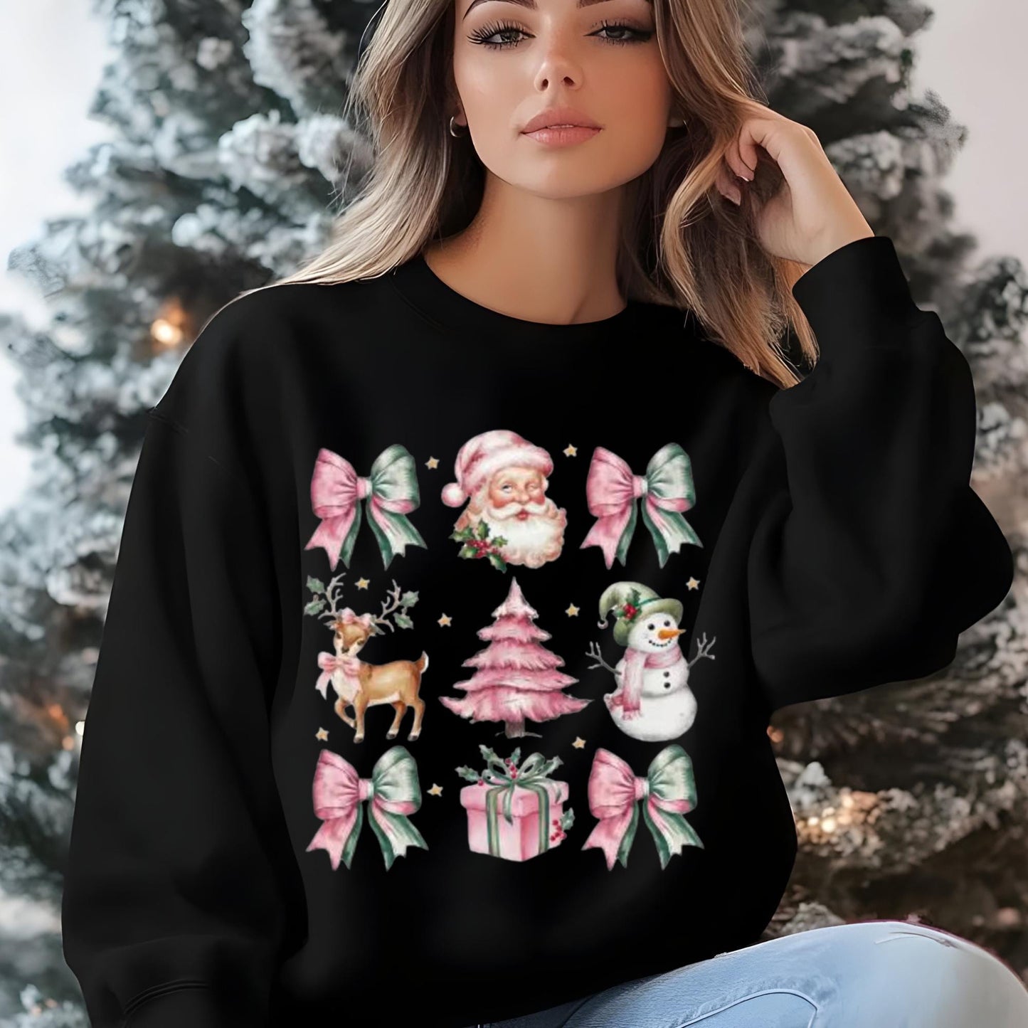 Vintage Christmas Bow & Boots DTF Transfer – Santa & Snowman Holiday Heat Press Design