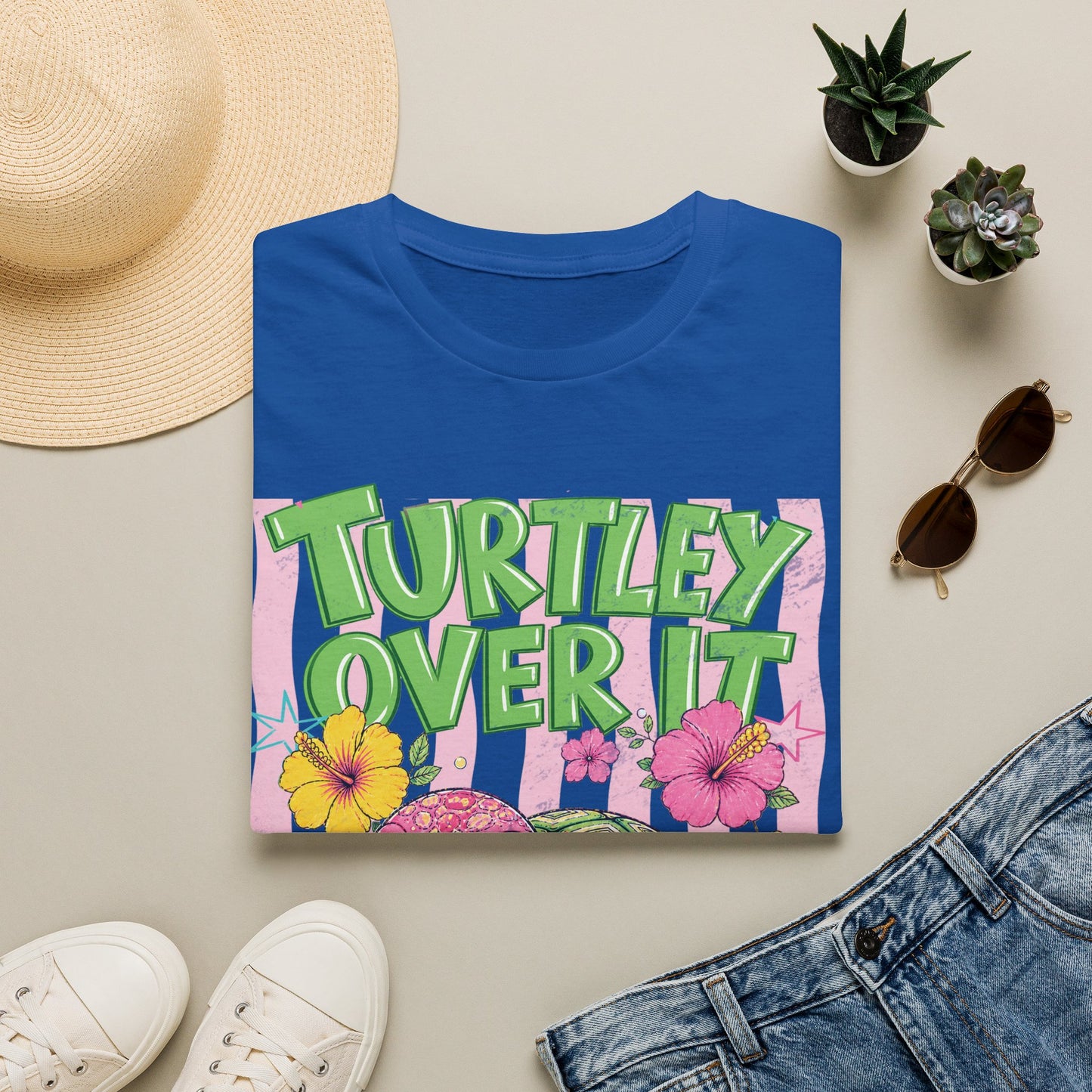 T-Shirt — “Turtley Over It” Floral Sea Turtle Graphic Tee