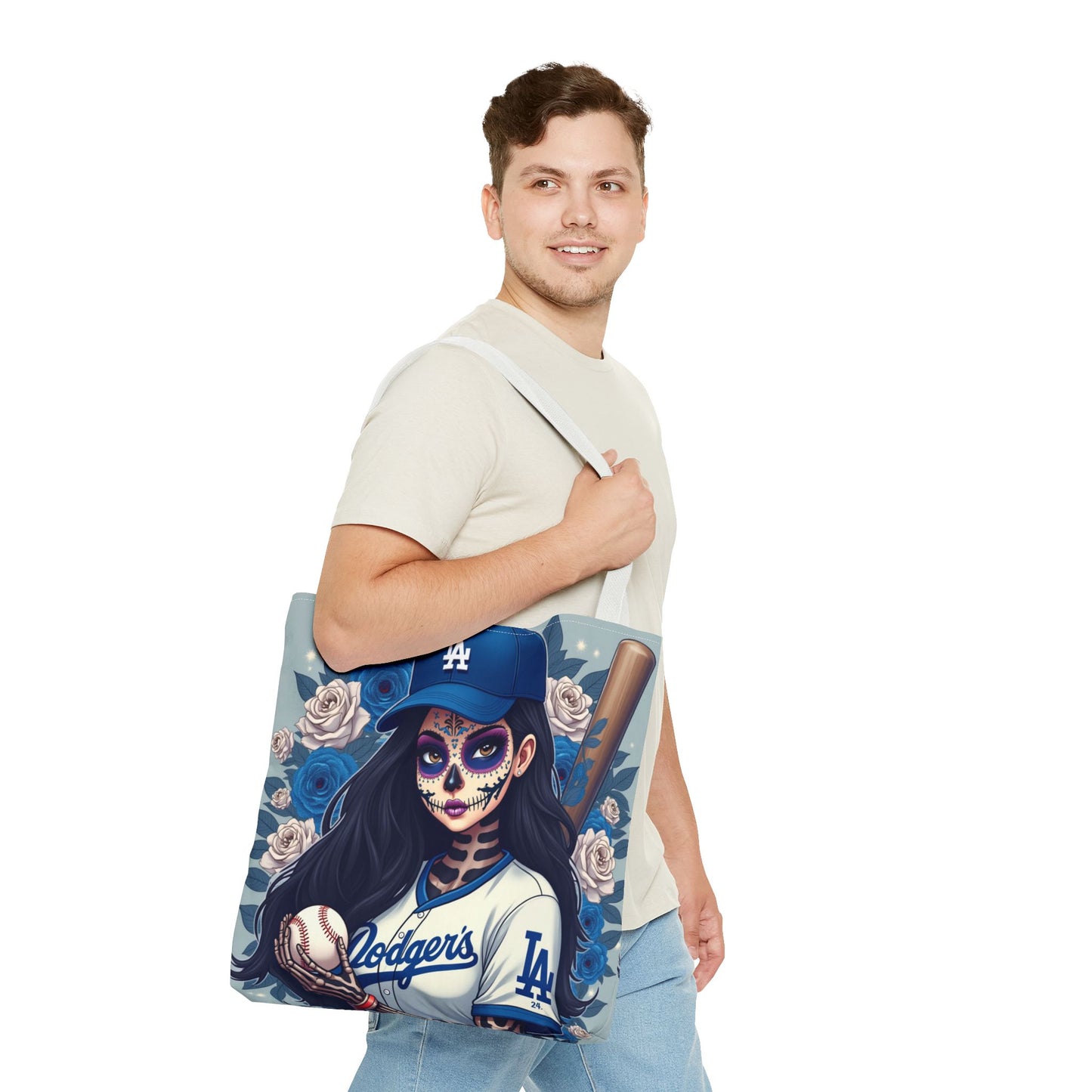 Sugar Skull Baseball Tote Bag, Unique Tote for Sports Fans, Day of the Dead Inspired, Stylish Shopping Bag, Gift for Her