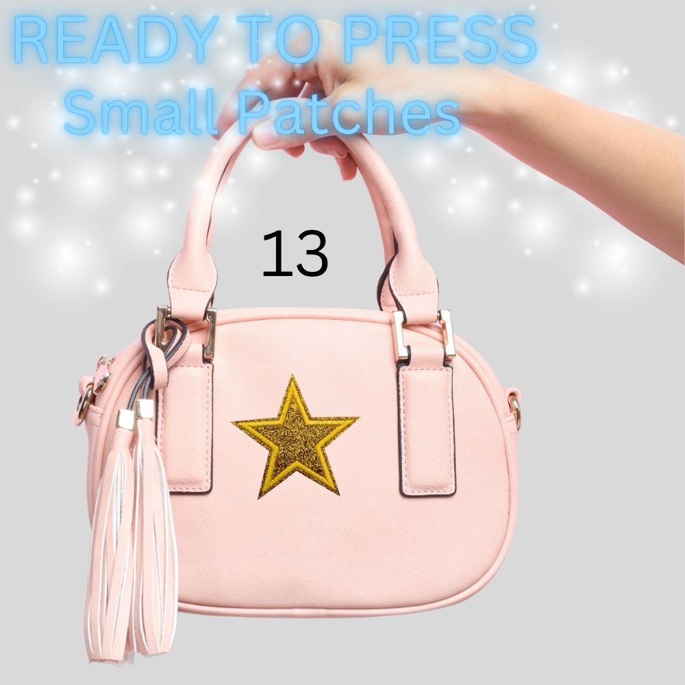 Glitter Star Iron-On Patch | Small Sparkle Star Patch | Heat Transfer Patch for Bags, Hats & Clothing | 16 Color Options