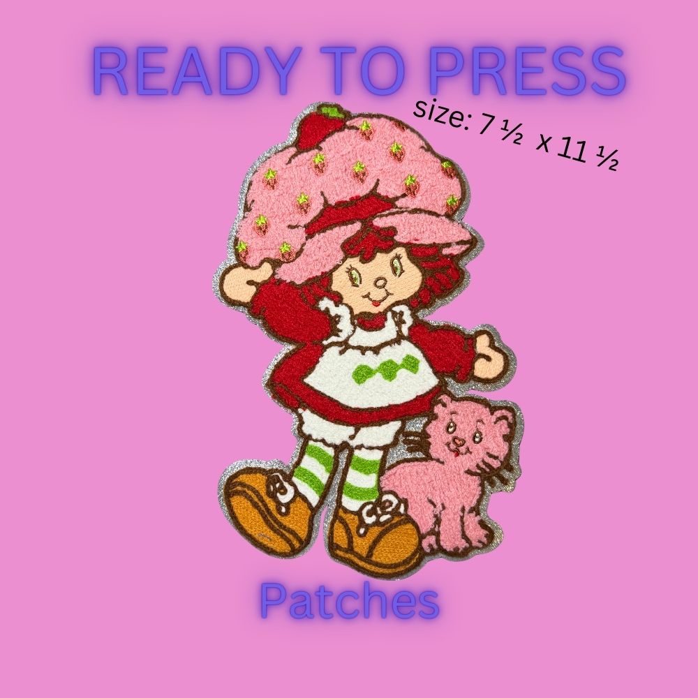 Strawberry Girl.Shortcake Inspired Chenille Patch – Large 7.5x11.5 in Ready to Press Iron-On Applique