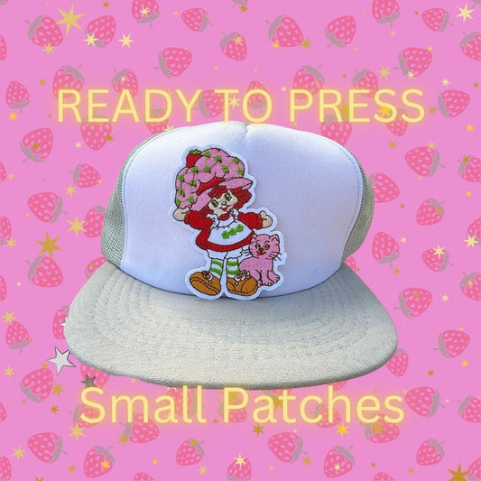 Strawberry Girl Embroidered Patch – Cute Pink Cat Friend Iron-On or Sew-On Retro Patch