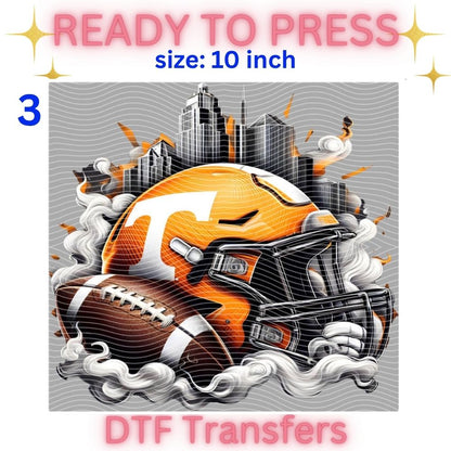Football Inspired Ready-To-Press DTF Transfers | Orange & Blue Sports Fan Shirt Designs | 10 Inch Heat Transfers