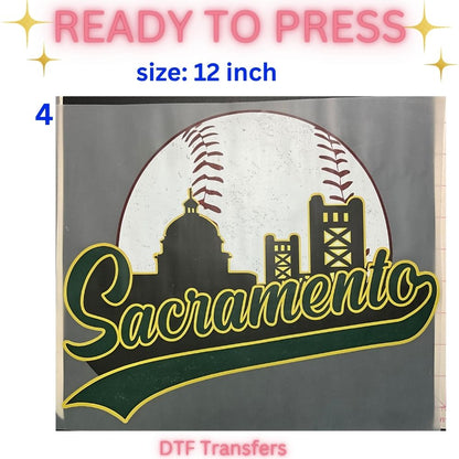 Ready to Press DTF Transfer | Sacramento Baseball Fan Inspired Shirt Transfers | 10 & 12 Inch Heat Transfers | Choose Your Design