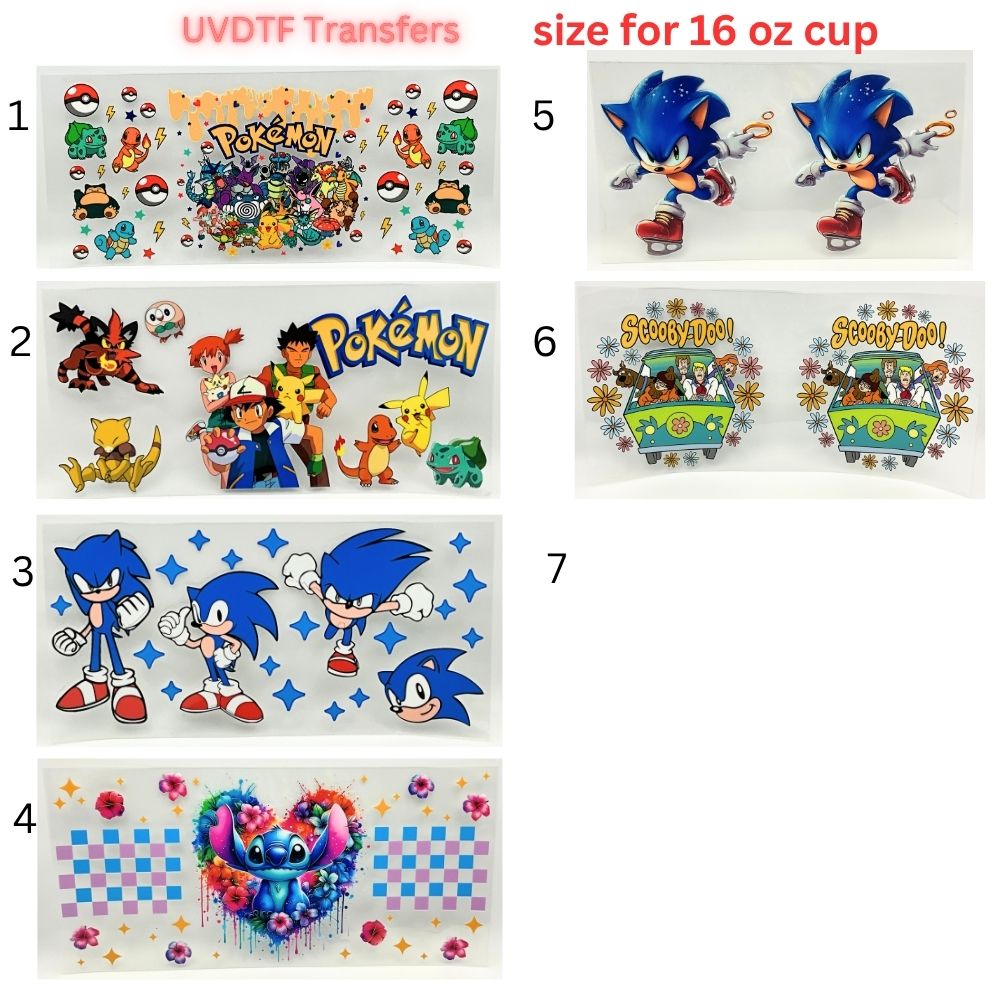 Cartoon Adventure UV DTF Cup Wrap Transfers | Retro Creature & Speed Inspired Designs | 16 oz Libby Cup Wraps
