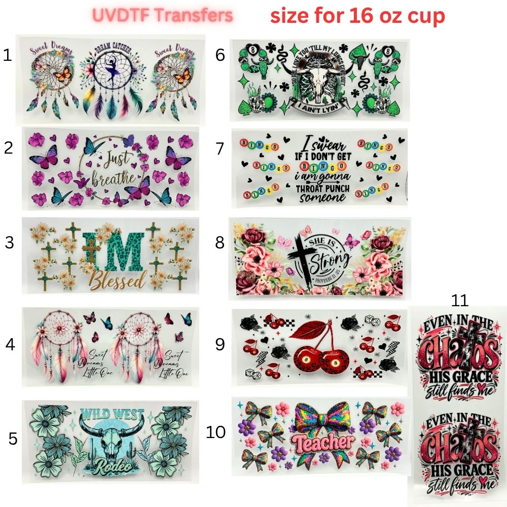 Faith, Western & Floral UV DTF Cup Wrap Transfers | Inspirational & Boho 16 oz Libby Cup Decals