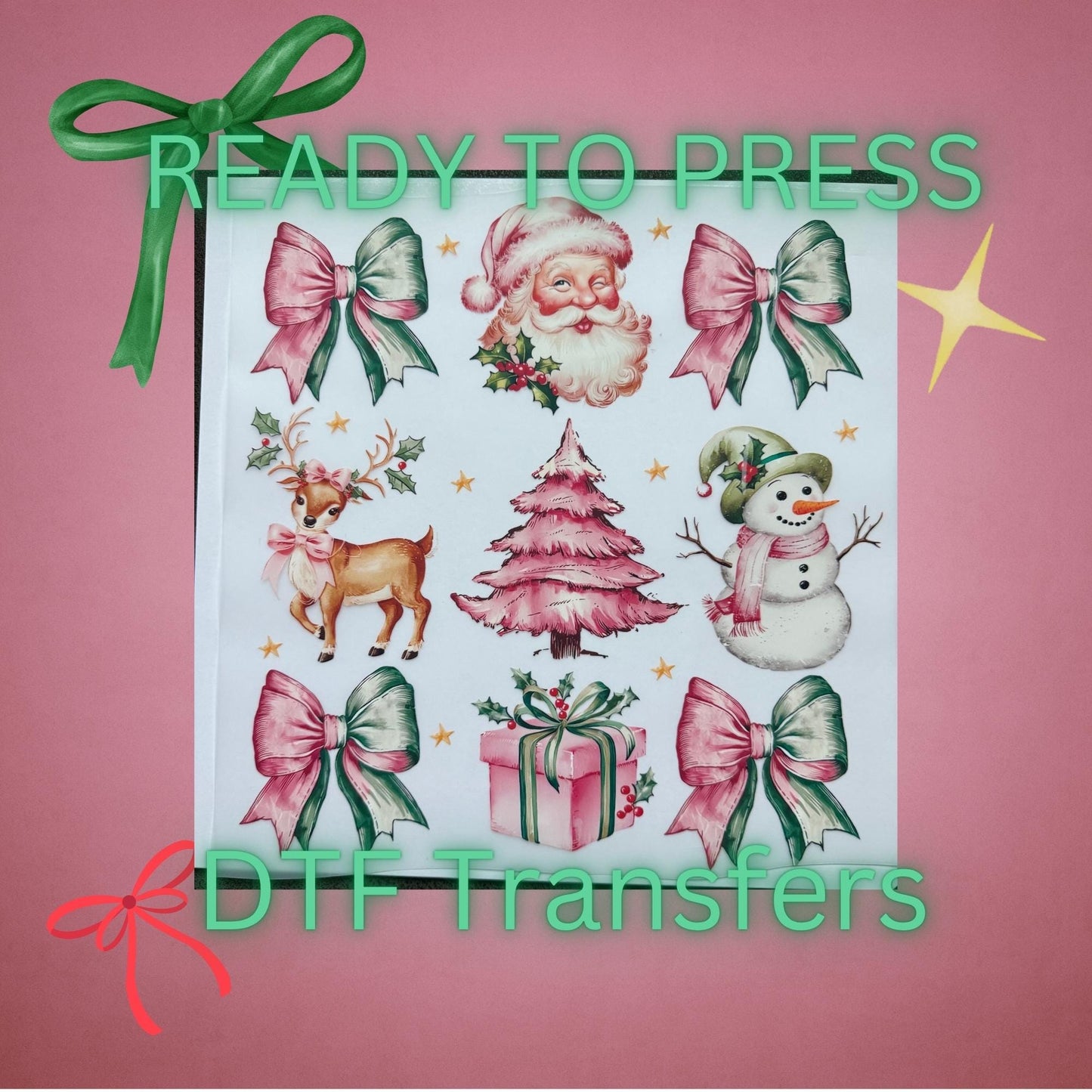 Vintage Christmas Bow & Boots DTF Transfer – Santa & Snowman Holiday Heat Press Design
