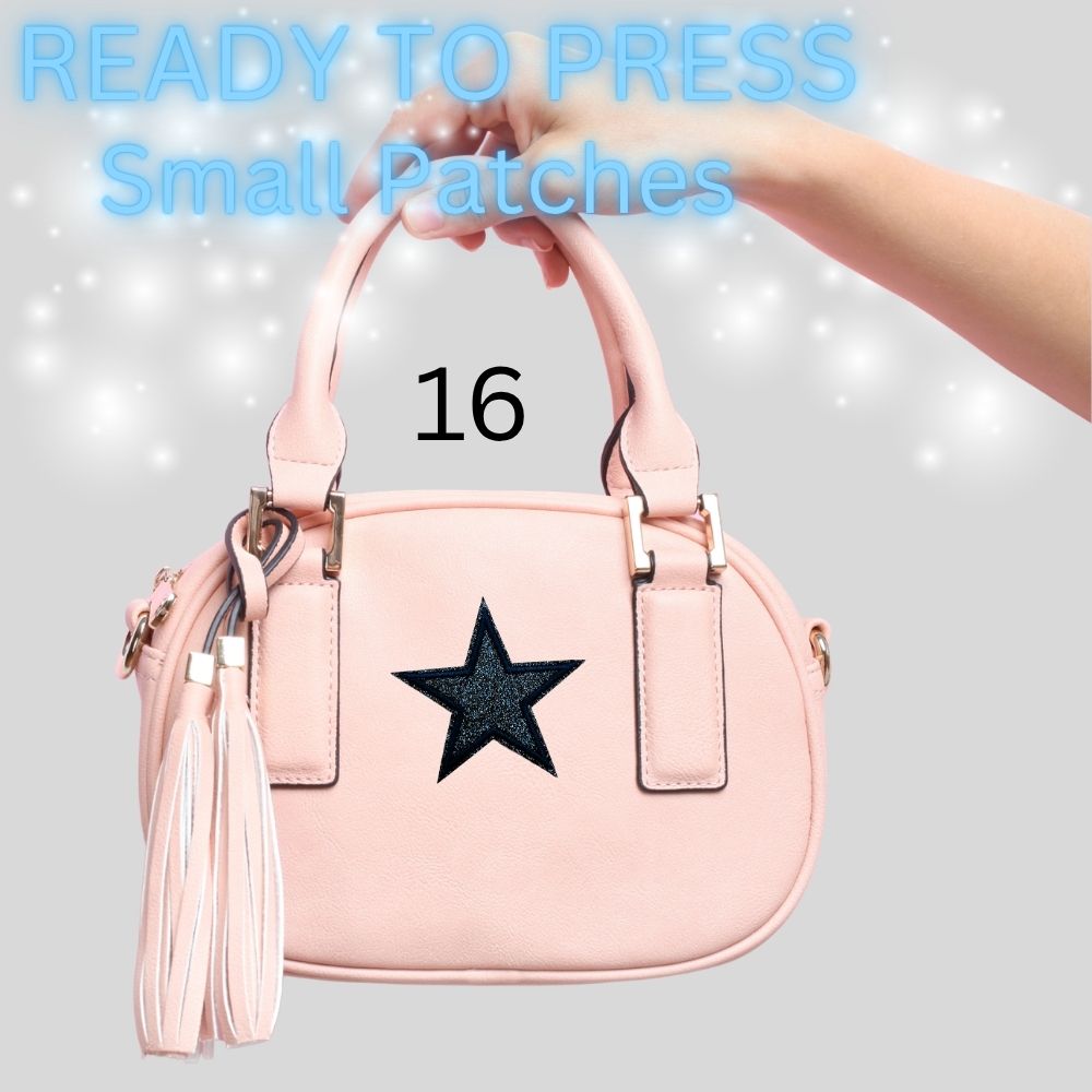Glitter Star Iron-On Patch | Small Sparkle Star Patch | Heat Transfer Patch for Bags, Hats & Clothing | 16 Color Options