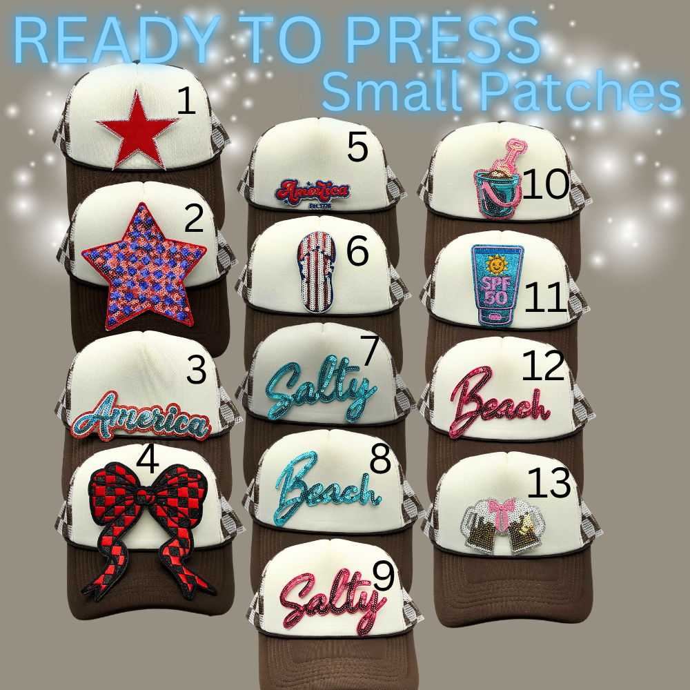 Ready to Press Hat Patches | Small Embroidered Appliqué Transfers | Trucker Hat Accessories | DIY Heat Press Patches | Summer, Western & Patriotic Designs