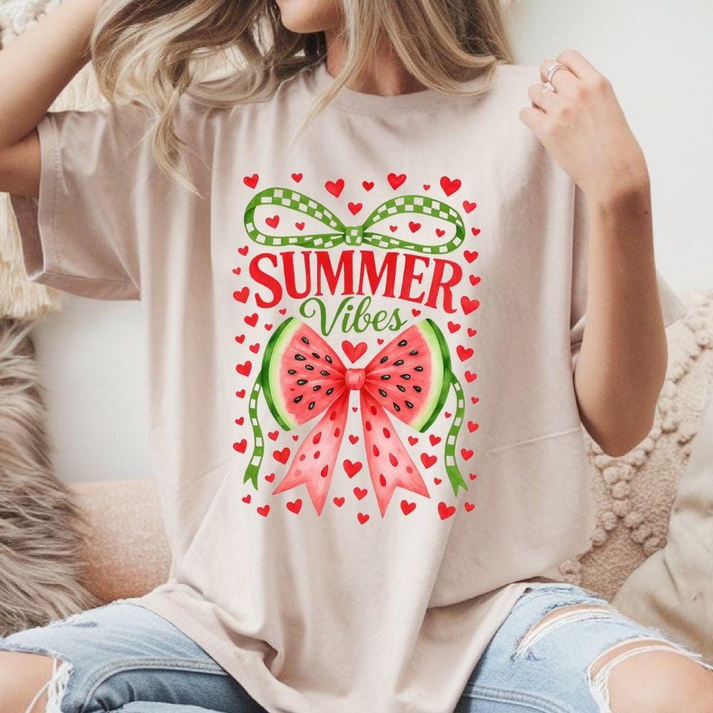 Summer Vibes Ribbon Watermelon DTF Transfer – Bright Color Ready to Press Heat Transfer