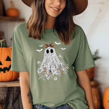 Halloween Lace Ghost DTF Transfer – Spooky Coquette Iron-On (10-Inch Ready to Press)
