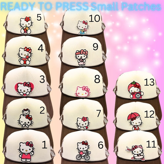 Cute Kitty Character Embroidered Patches | Kawaii Cartoon Style Small Patches | Hat Bar Ready Heat Press | Girly Trendy Patches